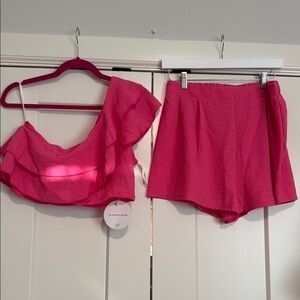 SHEIN Pink Ruffled Top and Shorts Set